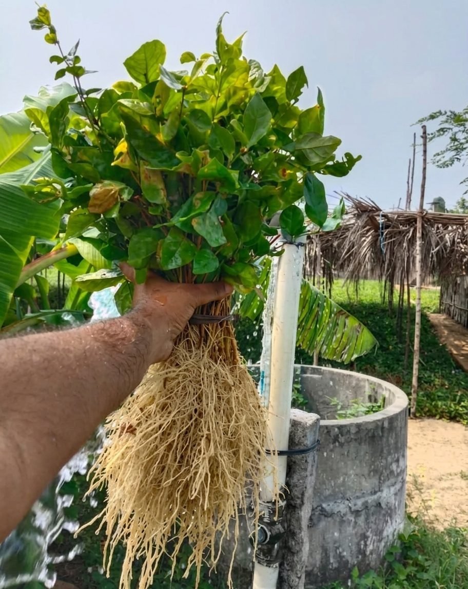 Freshly uprooted jasmine plants with white fibrous roots